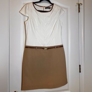 Ellen Tracy  | Tan & Cream Belted Dress EUC